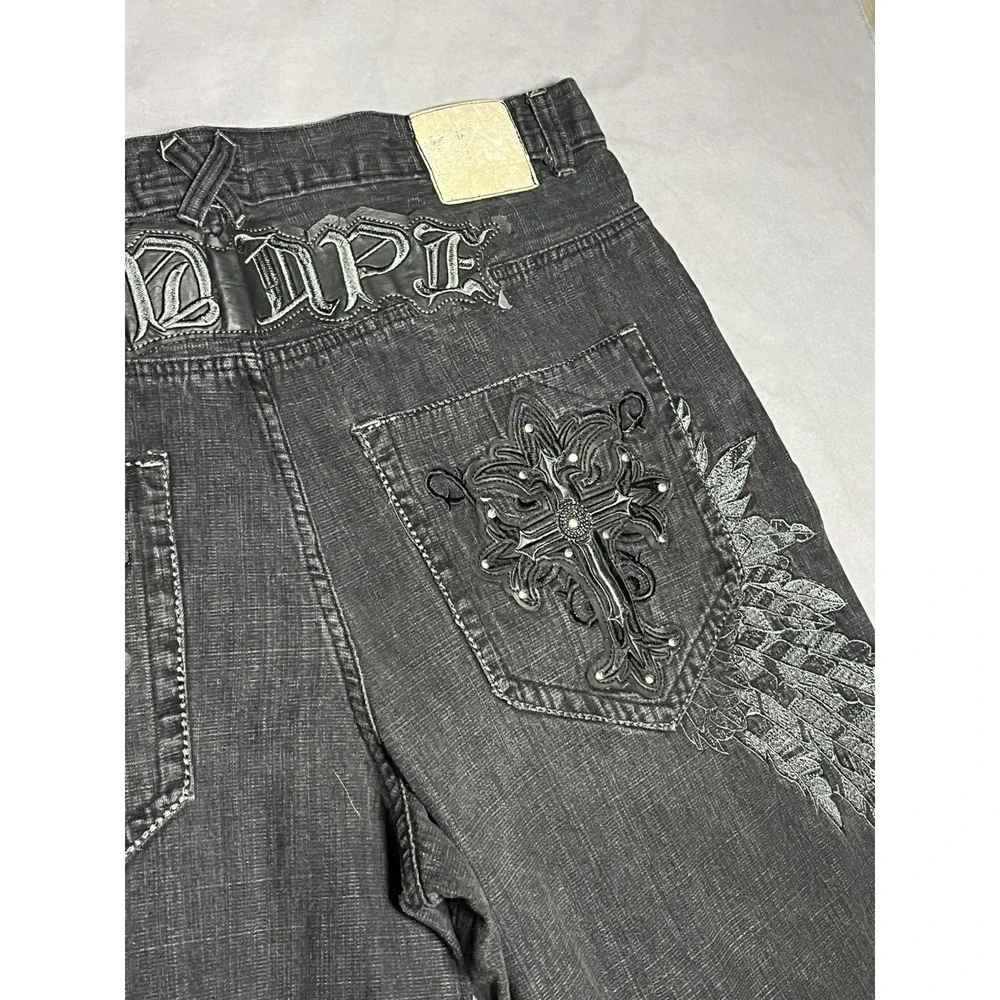 Vintage Y2K Gothic embroidered RED APE baggy jeans wide-leg streetwear 46Wx32L